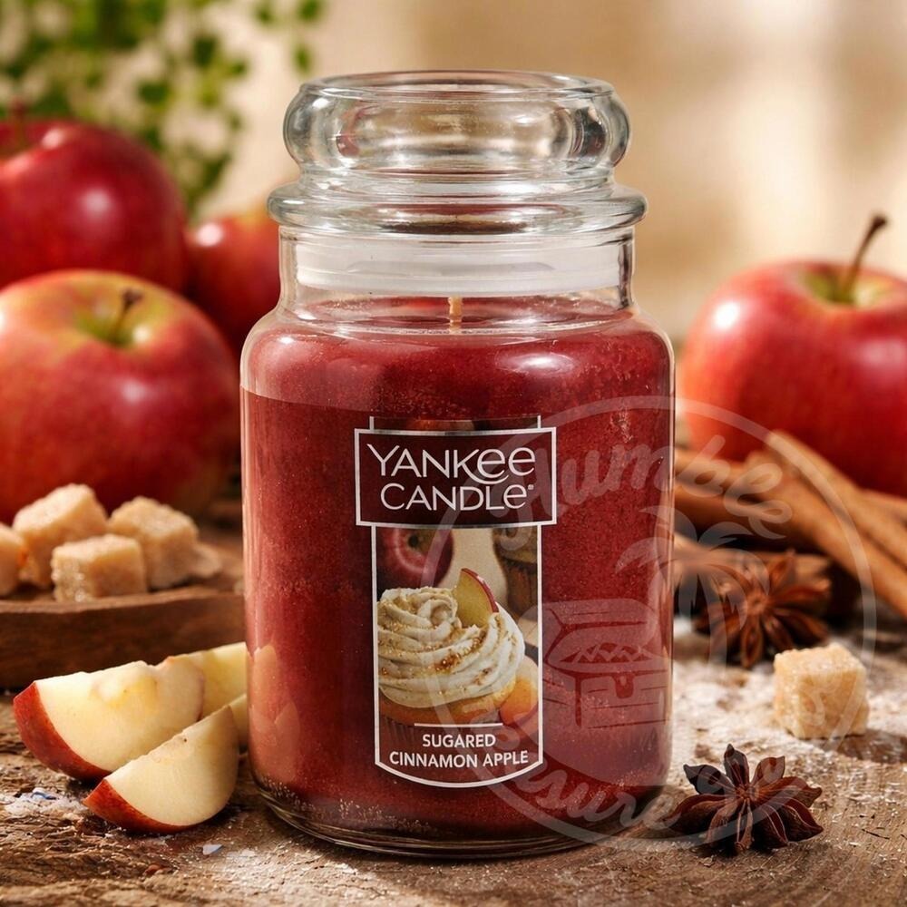 Yankee Candle Sugared Cinnamon Apple 22oz Large Jar Apple‎ Spice Bakery Scent